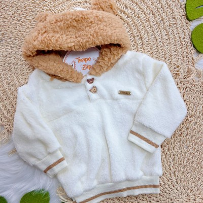 Conj. Casaco Capuz Orelha de Ursinho e Calça de Pelinho - Off White